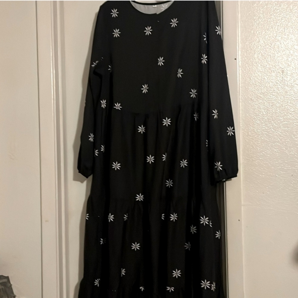 Black Dress with White Floral Pattern